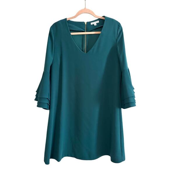 ANNA CATE Pacific Green Kylie Layered Peplum Bell Sleeve Dress - Sz Medium - Picture 1 of 6